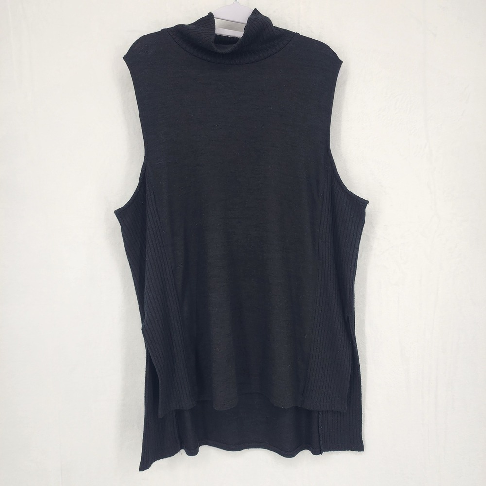 Banana Republic Black Turtleneck Poncho Sweater XL High Low Ribbed Sleeveless